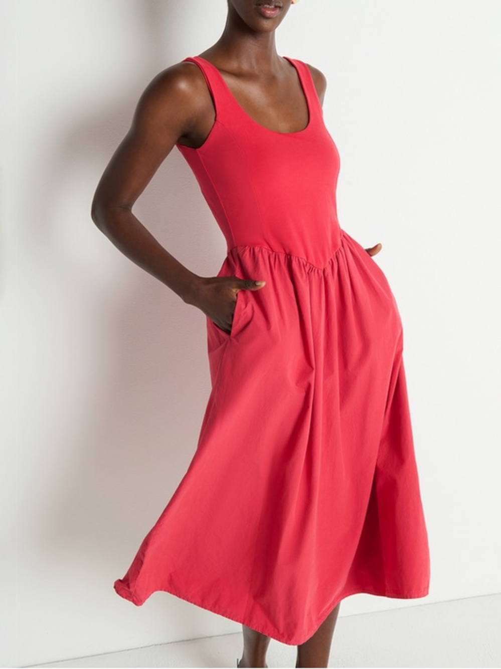 Nation Los Angeles Fiona Basque V Waist Midi Dress in Heartbeat Red Size L NEW